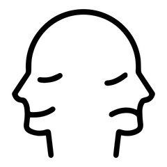 Fototapeta premium Two minimalist faces, one smiling, one frowning, joined at the back of the head. Symbolizing contrasting emotions, duality, happiness, and sadness. Black and white graphic