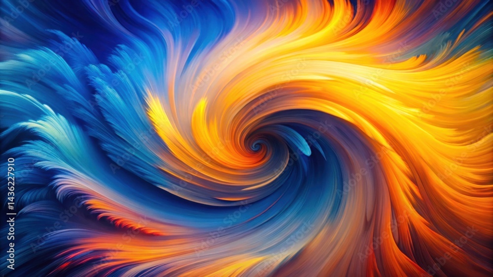 Poster abstract swirling vortex of vivid hues and dynamic energy, representing a kaleidoscopic fusion of op