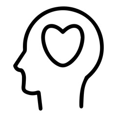 Profile outline of a head containing a heart. Symbolizing love, affection, and emotional intelligence. Minimalist black and white graphic