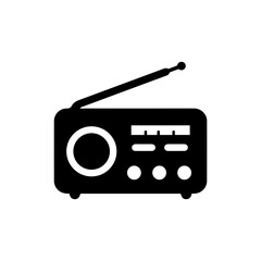Simple Black Icon of a Radio with Dial and Speakers
