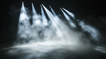 Stage lighting, smoke, beams, dark, concert background