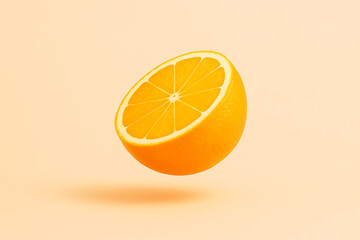 Minimalist digital illustration of a half of a ripe orange on a soft beige background, showcasing simplicity, freshness and natural beauty in a modern style.