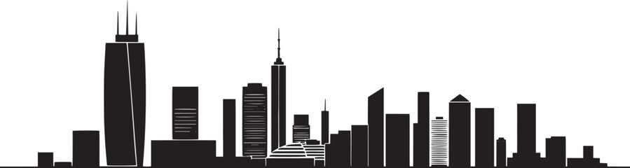 City landscape. Line urban backdrop, different buildings on street, doodle street draw, outline cityscape hand sketch, flat houses. Hand drawn vector illustration