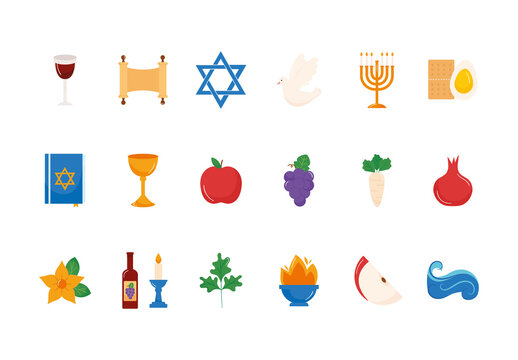 Colorful Traditional Jewish Elements Exodus Illustration Set