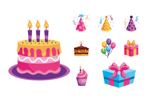 Colorful Fun Birthday Celebration Party Elements Set