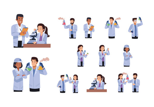 Colorful Laboratory Scientist People Research Illustration Set