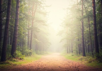 Fototapeta premium 神秘的な森道 柔らかな光が差し込む