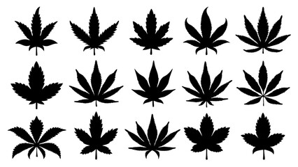 set of cannabis silhouette vector