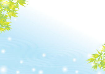 新緑がさわやかな水辺のキラキラ背景