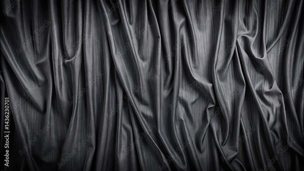 Poster Draped charcoal gray fabric with subtle texture and elegant folds, perfect for design backgrounds or textile presentations