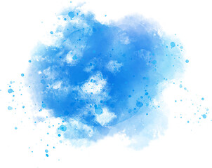 Pastel blue watercolor paint stroke background for banner, wedding invitation, card design, featuring brush strokes and splash elements isolated on transparent backdrop.