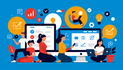 Teamwork_Illustration_of_People_Working_Together_on_Computers_Analyzing_Data_for_Business_Growth_Digital_Marketing_and_Online_Strategy_Concept