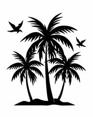 silhouette of palm trees with bird