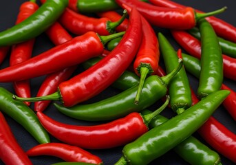 Closeup red green chili peppers pile stock photo image