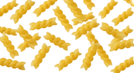 Swirling fusilli pasta dances on a black stage