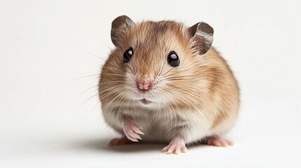Adorable Small Hamster Sitting Isolated on White Background