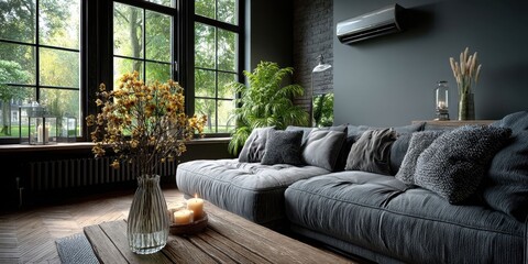Sleek Modern Room with Air Conditioning in 3D Render