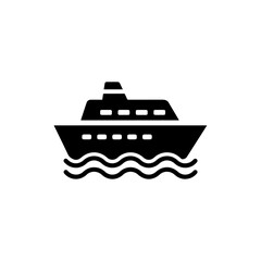 Black Ferry Icon with Visible Waves Beneath a Simplified Boat Shape