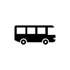 Black Icon of a City Bus with Visible Wheels and Large Rectangular Body