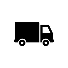 Fototapeta premium Minimal Black Delivery Truck Icon with Large Body and Visible Wheels