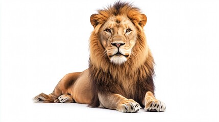 Fototapeta premium Majestic Lion Sitting Isolated on White Background