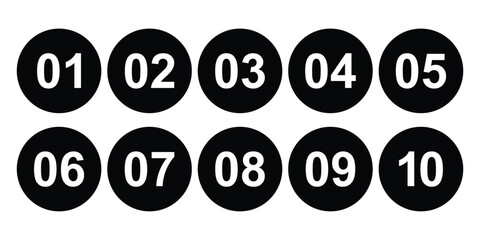 Number Bullet points, infographics markers. Bullet Points icon set. Simple numbers icon set of 1-10 numbers in black. Power point presentation marker. Vector illustration.