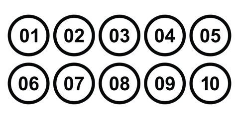 Number Bullet points, infographics markers. Bullet Points icon set. Simple numbers icon set of 1-10 numbers in black. Power point presentation marker. Vector illustration.