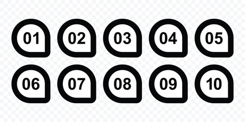 Number Bullet points, infographics markers. Bullet Points icon set. Simple numbers icon set of 1-10 numbers in black. Power point presentation marker. Vector illustration.