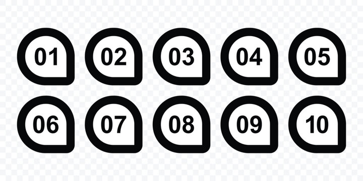 Number Bullet points, infographics markers. Bullet Points icon set. Simple numbers icon set of 1-10 numbers in black. Power point presentation marker. Vector illustration.