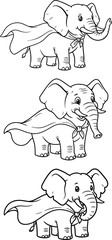 Illustration of elephants line art, wearing a super hero cape