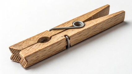 Wooden Clothespin on White Background