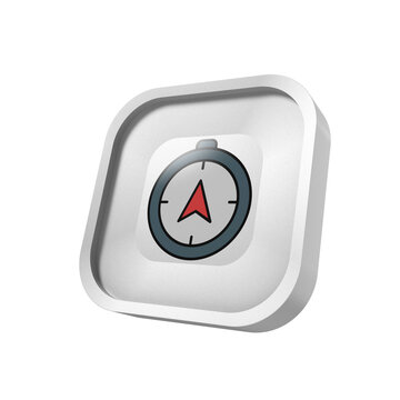 Red compass icon glossy square button, localisation concept
