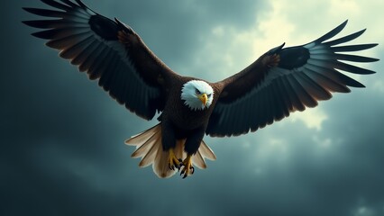 Fototapeta premium Bald Eagle Soaring Under Dark Sky