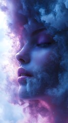 Elevated dreamlike representation enhanced with colorful cloud effects in vertical format