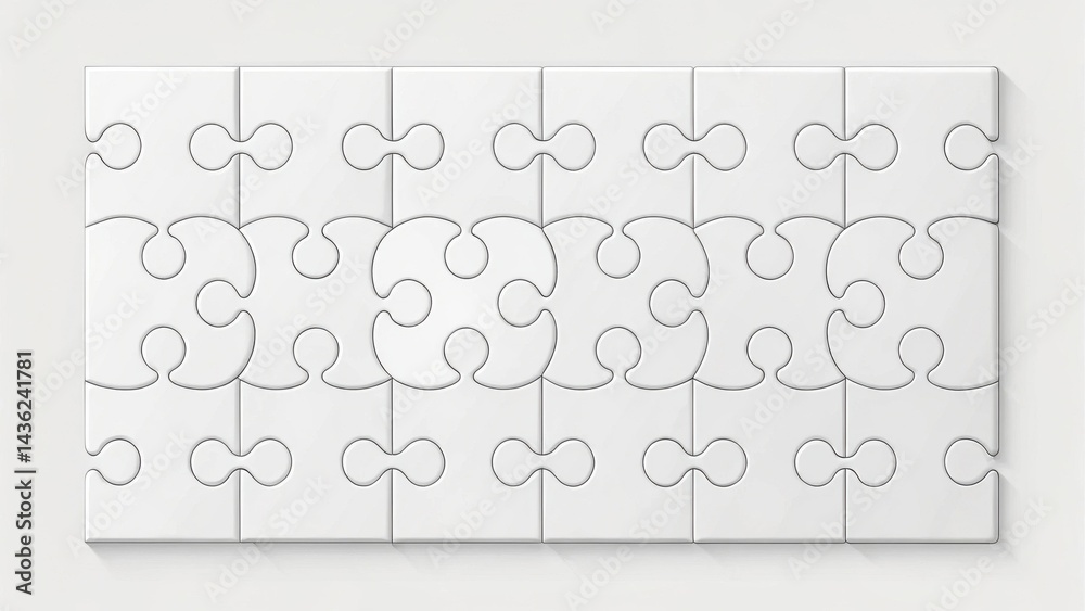 Aufkleber Blank White Jigsaw Puzzle Pieces Arranged in a Row Representing a Solution or a Complete Set