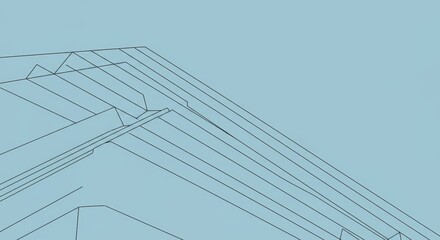 Abstract architectural blueprint of a building roof structure in minimalist design style against a light blue background for construction and design