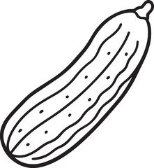 cucumber line art, black outline, vector and illustration, coloring book page line art drawing