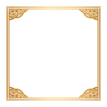Rectangle golden certificate border pattern line photo frame islamic wedding invitation background with mandala squire frame