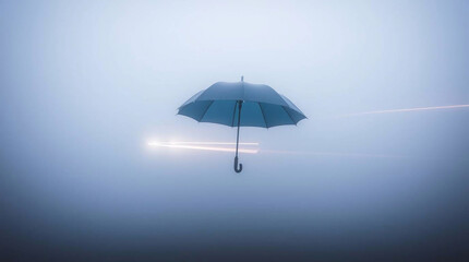 A long-exposure photograph of an umbrella in thick fog, capturing motion and light trails, exhibiting low visibility and a high level of detail within the fog.jpg