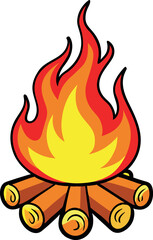 High-Quality Epic Campfire Vector Illustration Featuring Dynamic Flames, Rustic Logs, and Vibrant Outdoor Camping & Survival Themes