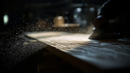 Surface sanding in woodworking studio showing professional touch