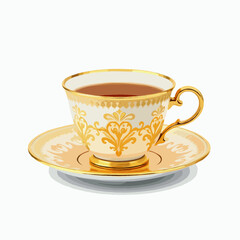 a cup of tea with saucer on white background