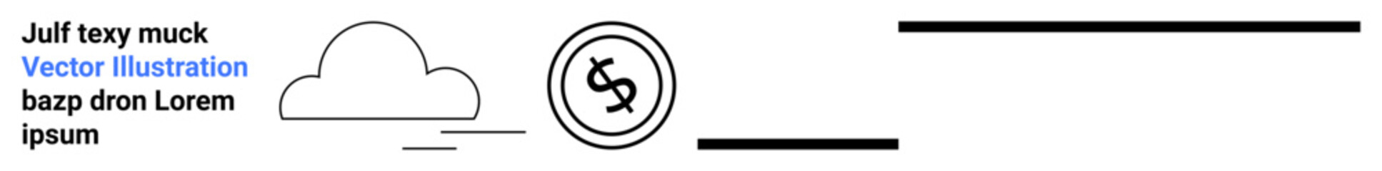 Obraz premium Cloud with motion lines next to a money coin in a circle. Thin horizontal bars. Ideal for finance, speed, savings, cloud computing, minimalism, economy, abstract line flat metaphor