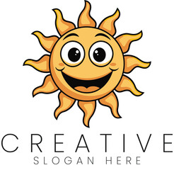 Happy Smiling Sun Cartoon Character Design Illustration hot kid fun joy logo icon warm cute rays    