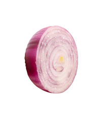 Fresh peeled red or purple Spanish onion bulb in half isolated in png file format