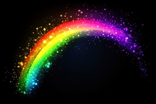 Vibrant Colorful Rainbow with Sparkles Against Black Background