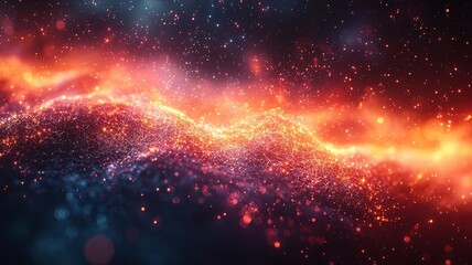 Fototapeta premium Vibrant cosmic energy flow with glowing particles and dynamic light trails, perfect for sci-fi themes and digital backgrounds.