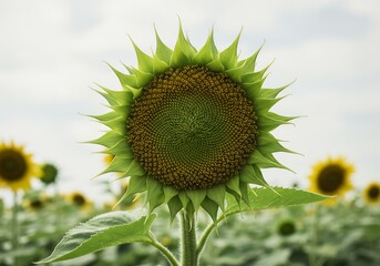 ひまわり畑 柔らかな光 緑鮮やか