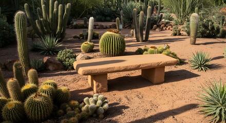 Fototapeta premium Bench in Cactus Garden