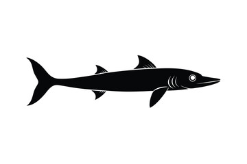 Fototapeta premium Black Barracuda Vector Silhouette Icon. 